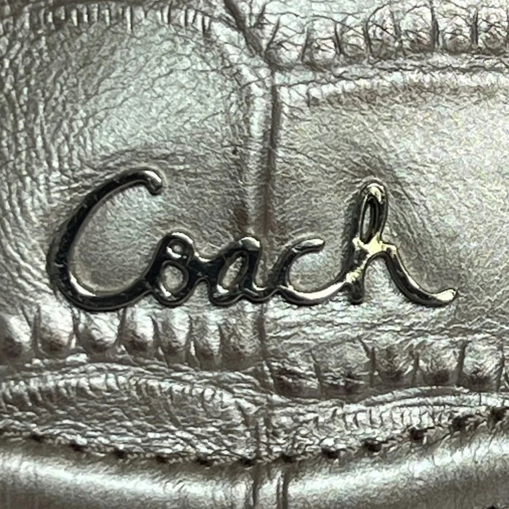 Coach Ashley Carryall Women Large Silver Metallic Croc Embossed Leather Tote Bag